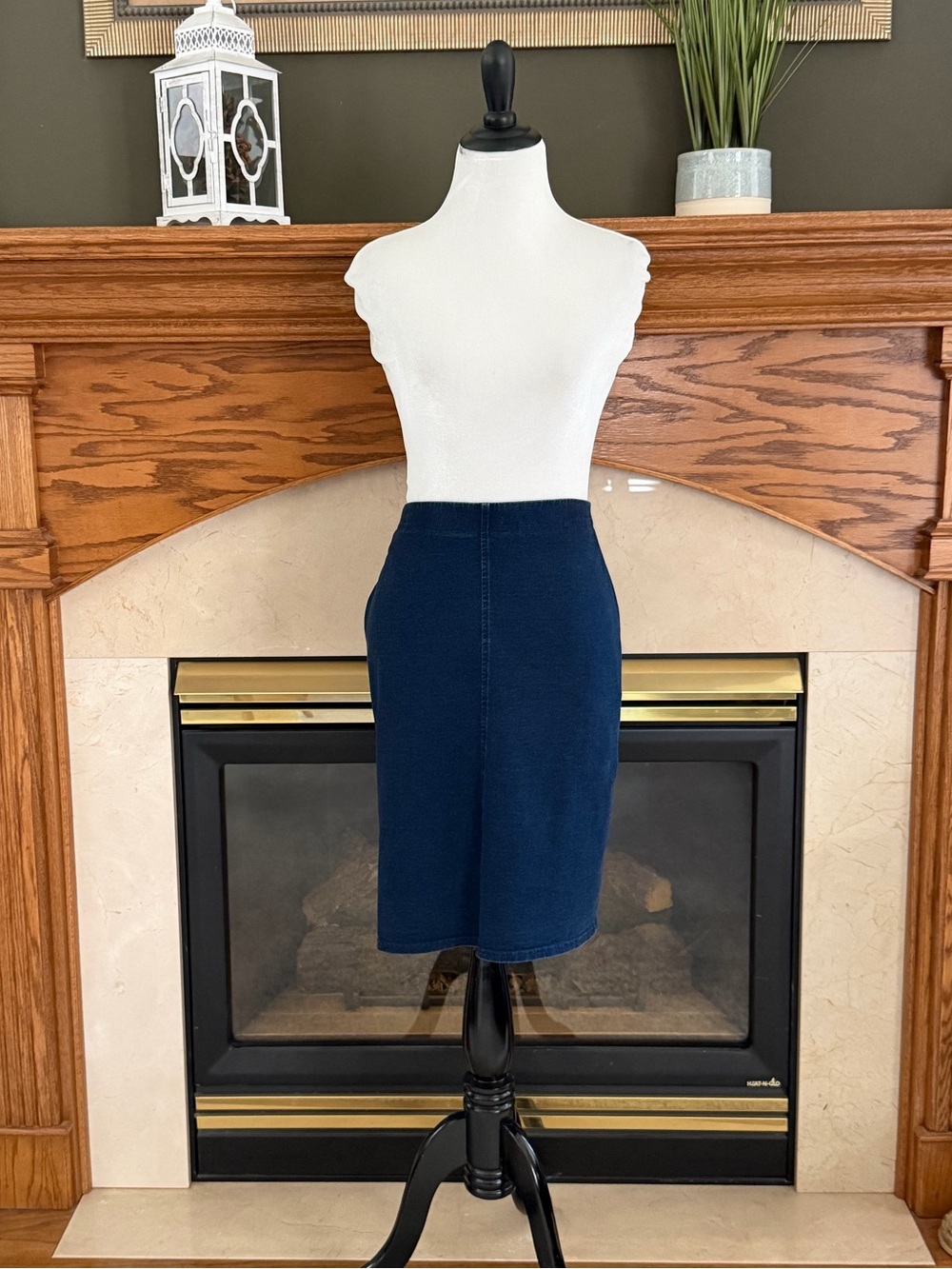 J. Jill Navy Stretch Knit Faux Denim Pencil Skirt Size Medium
